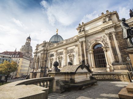 View of Dresden's Brühl's Terrace, with Church of Our Lady in the background.